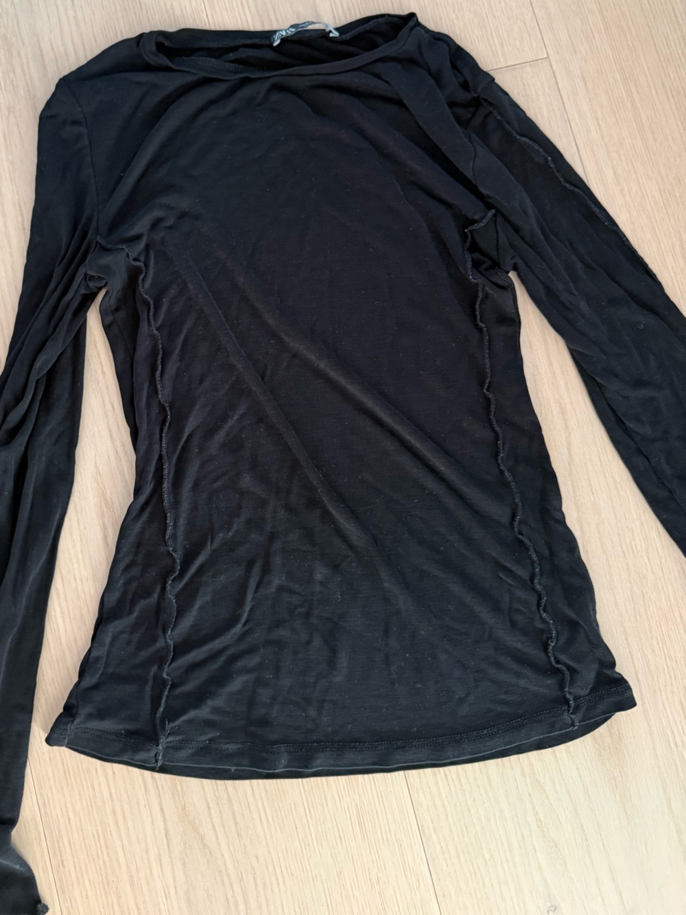 Zara Black Long Sleeve Boatneck Top